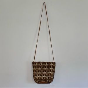 VTG Sharif Micro Woven Leather Copper Brown Cream Crossbody Bag with Tassel